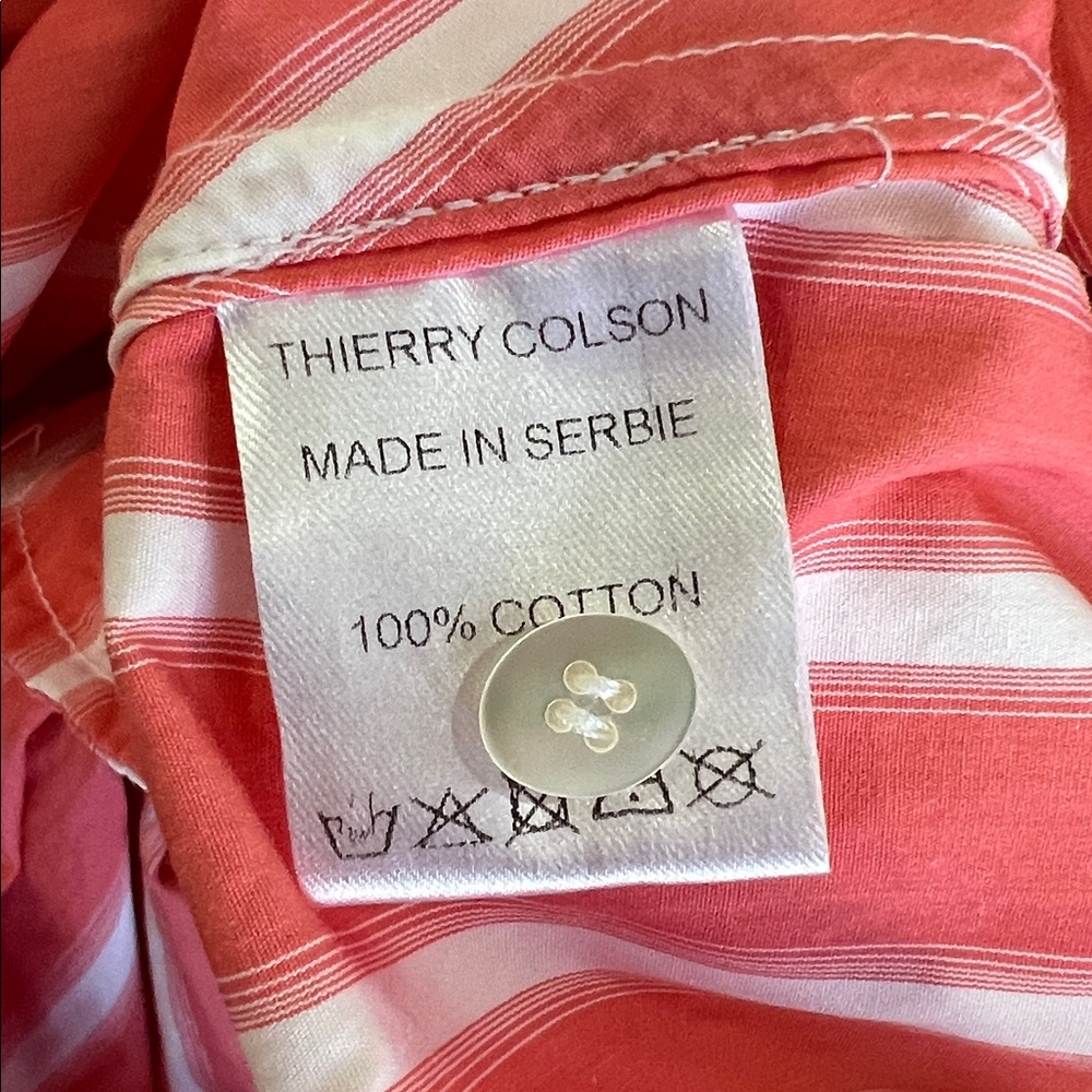 THIERRY COLSON Rare Long Sleeve VENETIA Maxi Ruffle Collar Coral Stripe Dress XL - Picture 7 of 8